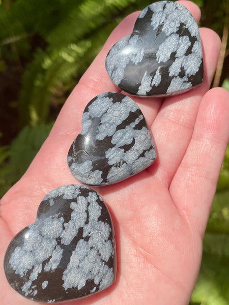 Medium Snowflake Obsidian Heart Palm Stones - Morganna’s Treasures