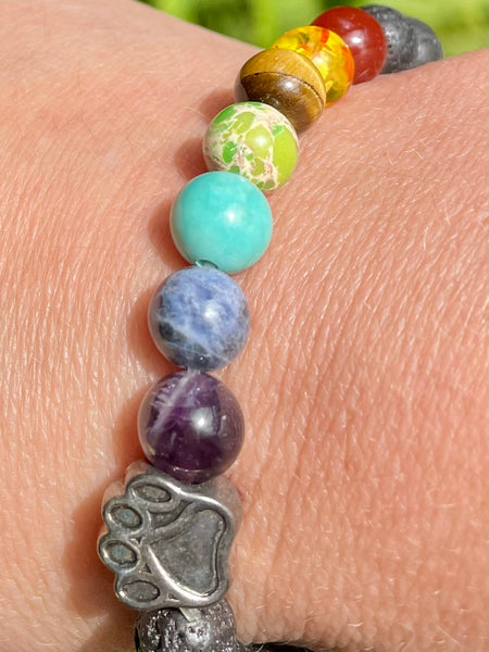 Chakra Lava Rock Paw Print Bracelet - Morganna’s Treasures