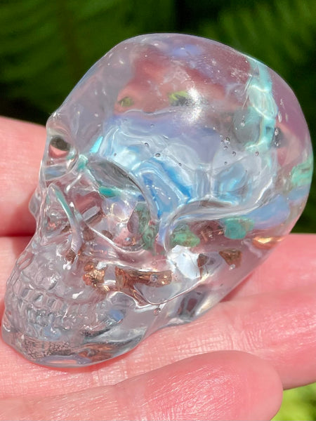 “Ethereal” Turquoise, Opalite, Clear Quartz & Copper Orgonite Skull - Morganna’s Treasures 