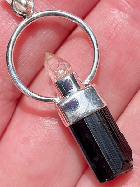 Rough Black Tourmaline and Herkimer Diamond Pendant - Morganna’s Treasures