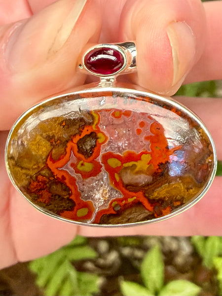 Beautiful Red Seam Agate and Garnet Pendant - Morganna’s Treasures
