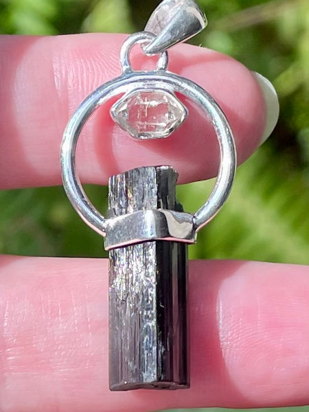 Rough Black Tourmaline and Herkimer Diamond Pendant - Morganna’s Treasures 