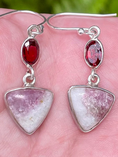 Pink Tourmaline in Quartz and Garnet Earrings - Morganna’s Treasures 