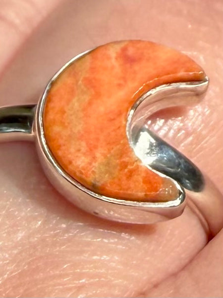 Orange Coral Crescent Moon Ring Size 8.5 - Morganna’s Treasures