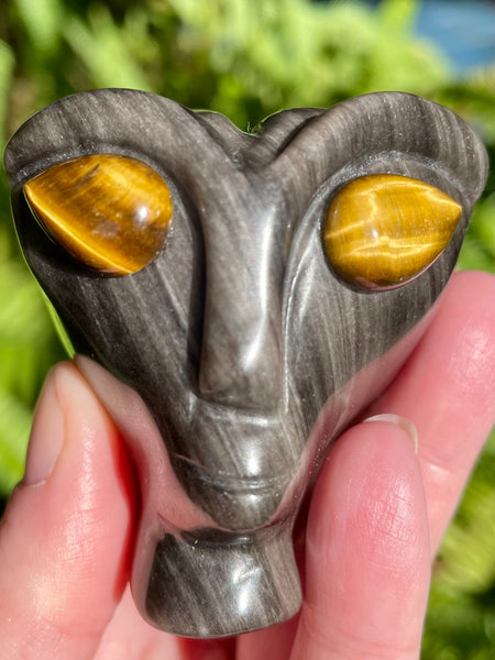 Silver Sheen Obsidian and Tigers Eye Alien - Morganna’s Treasures