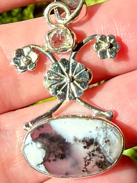 Merlinite and Herkimer Diamond Pendant