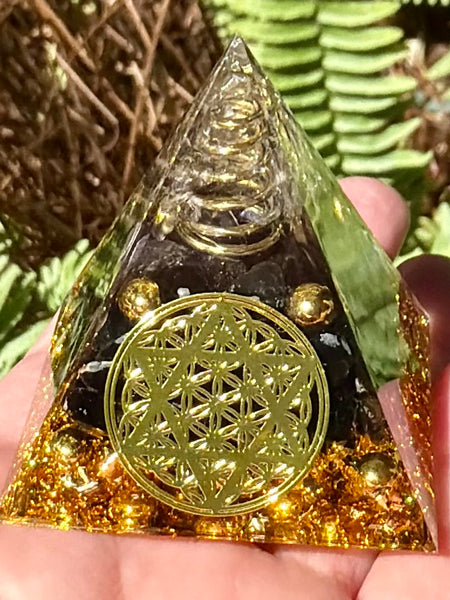 Small Black Tourmaline Orgonite Crystal Pyramid