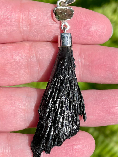 Moldavite and Black Kyanite Pendant - Morganna’s Treasures 