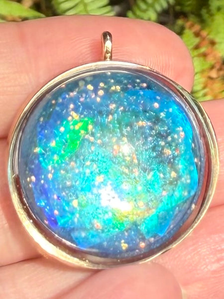 "Galaxy" Azurite, Aquamarine, Selenite, Moonstone and Aluminum Orgonite Pendant