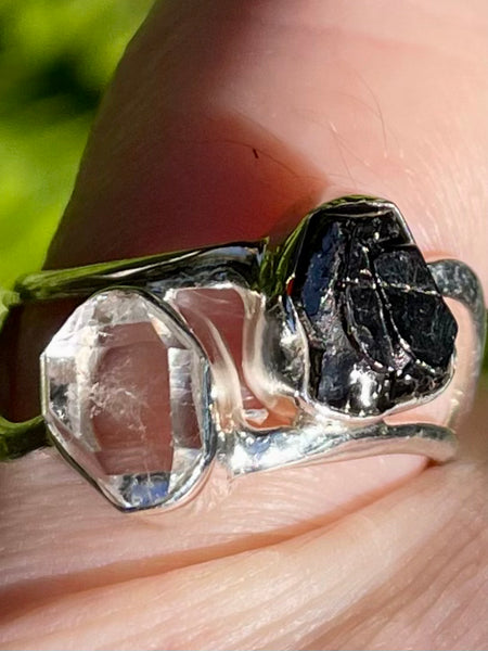 Russian Shungite and Herkimer Diamond Ring Size 7.5 - Morganna’s Treasures 