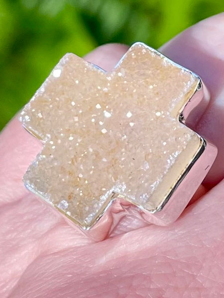 Quartz Druzy Cross Ring Size 8
