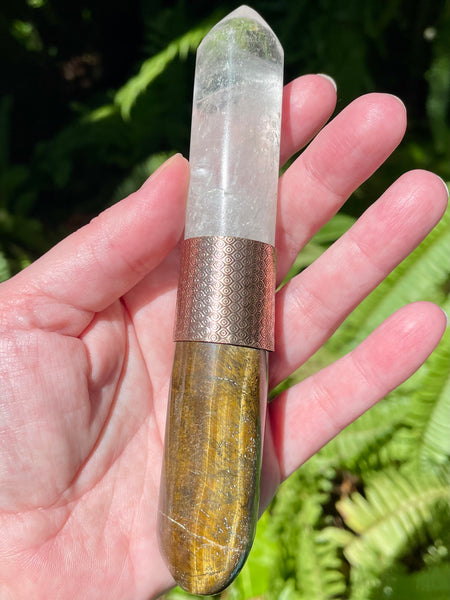 Tigers Eye and Clear Quartz Crystal Massage Wand - Morganna’s Treasures