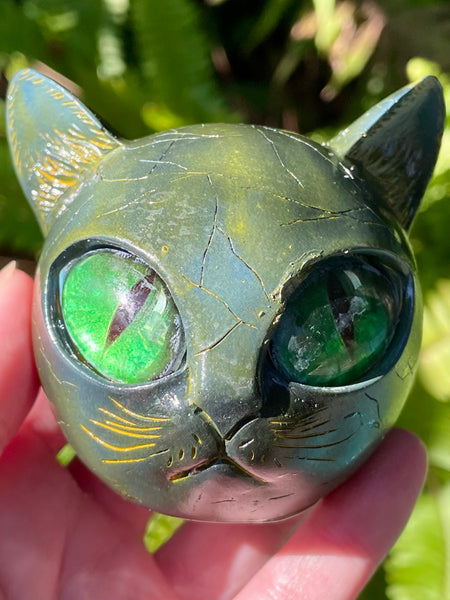 Resin Cat Head with Green Eyes - Morganna’s Treasures