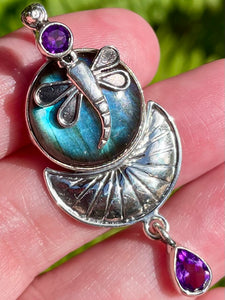 Gorgeous Labradorite and Amethyst Dragonfly Pendant - Morganna’s Treasures 