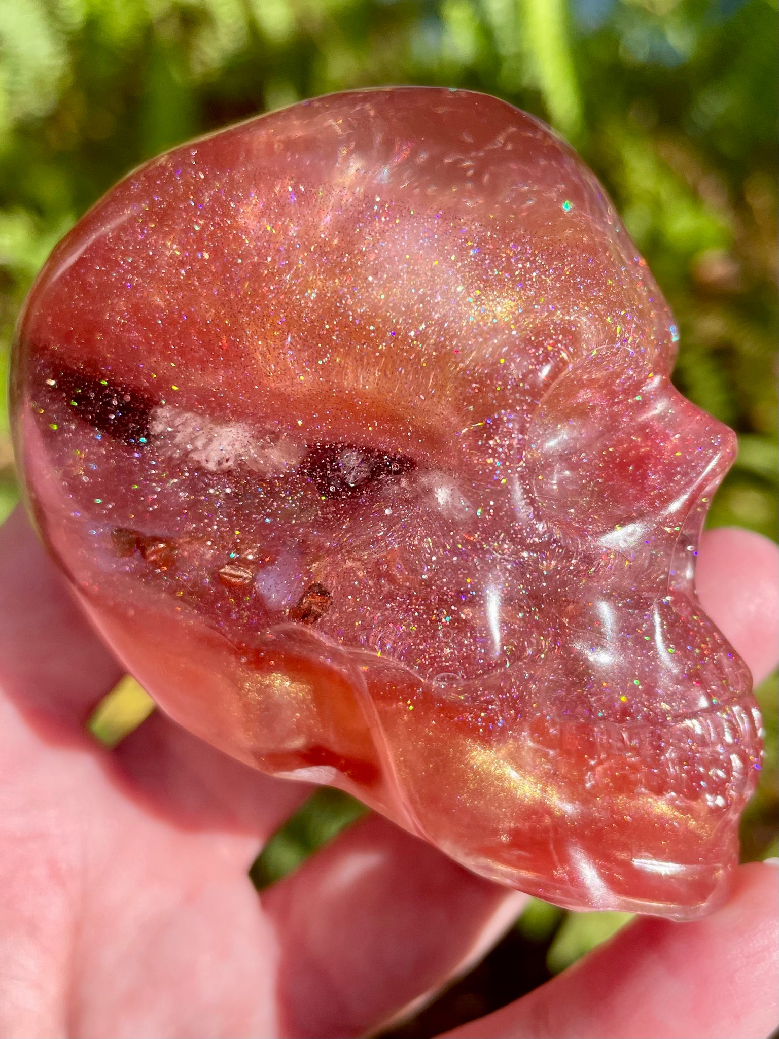 “Nymph” Large Garnet, Rose Quartz, Strawberry Quartz, Opalite, Clear Quartz & Copper Orgonite Skull (Copy) - Morganna’s Treasures