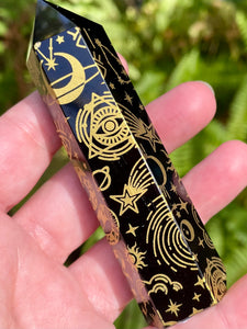 Sacred Symbols Black Obsidian Healing Wand - Yellow - Morganna’s Treasures 