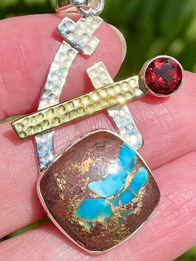 Number 8 Mine Turquoise and Garnet Pendant - Morganna’s Treasures 