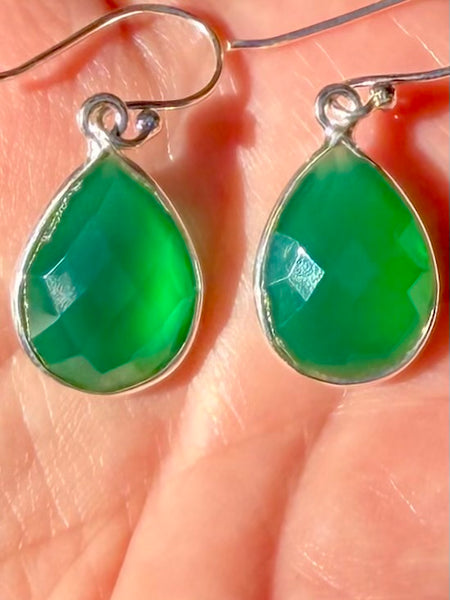 Faceted Green Onyx Earrings