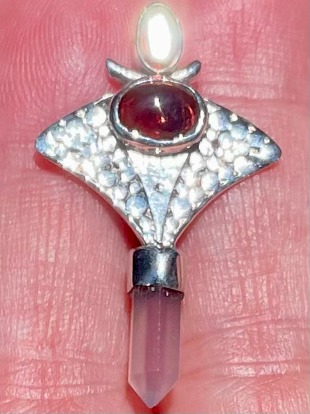 Rose Quartz and Garnet Point  Pendant - Morganna’s Treasures 