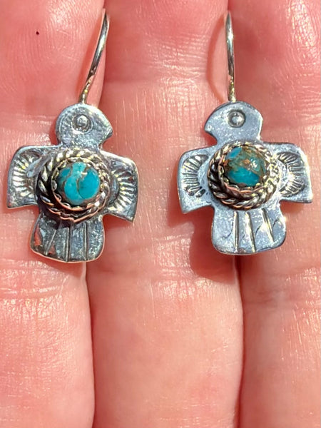 Blue Copper Turquoise Bird Earrings