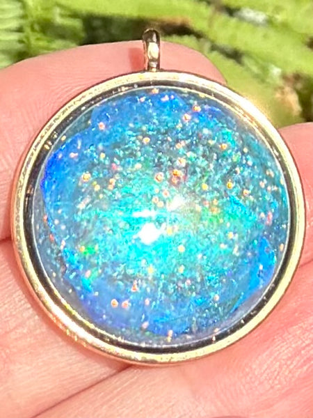 "Galaxy" Azurite, Aquamarine, Selenite, Moonstone and Aluminum Orgonite Pendant