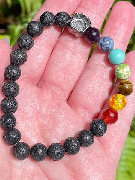 Chakra Lava Rock Paw Print Bracelet - Morganna’s Treasures