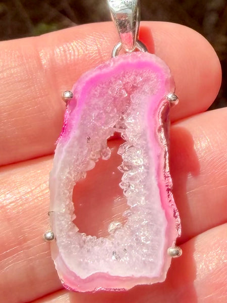Fleece Pink Agate Geode Druzy Pendant - Morganna’s Treasures