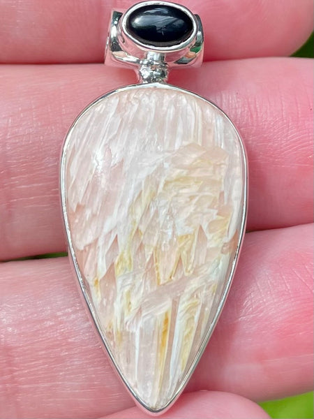 Orange Scolecite and Black Onyx Pendant - Morganna’s Treasures