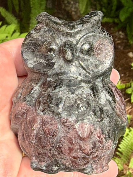 Large Garnet in Arfvedsonite Owl