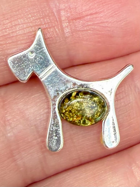 Green Amber Dog Pendant