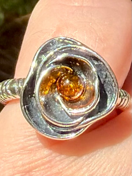 Baltic Amber Rose Ring Size 5.5