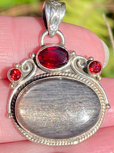 Black Sunstone and Garnet Pendant - Morganna’s Treasures