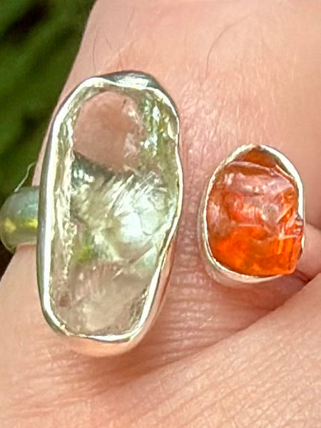 Rough Aquamarine and Mexican Fire Opal Ring Size 6.5