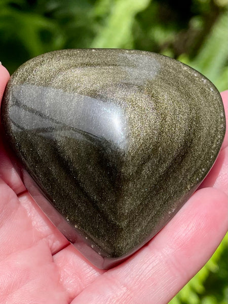 Gold Sheen Obsidian Heart Palm Stone - Morganna’s Treasures 