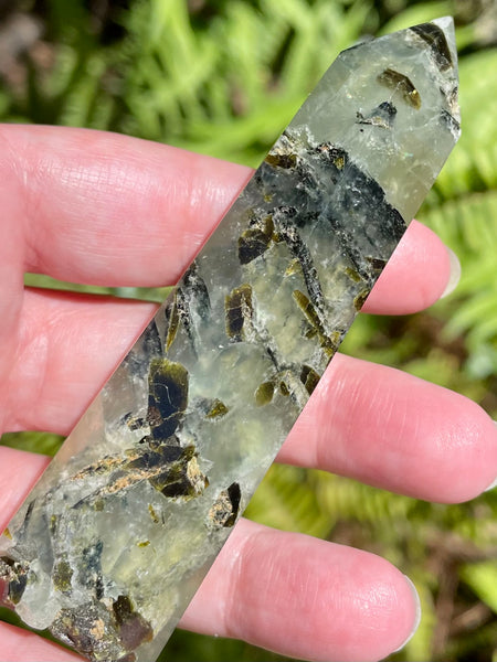 Prehnite with Epidote Healing Wand with Druzy - Morganna’s Treasures
