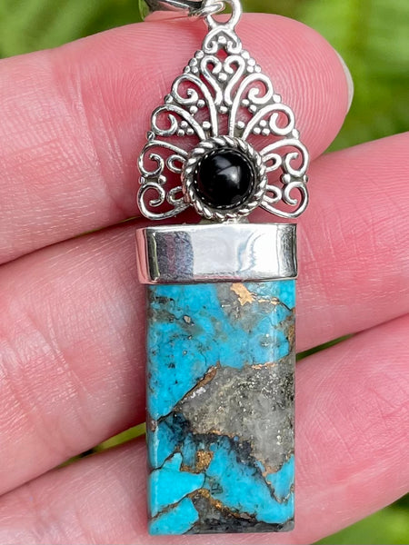 Ithaca Peak Turquoise and Black Onyx Pendant - Morganna’s Treasures 