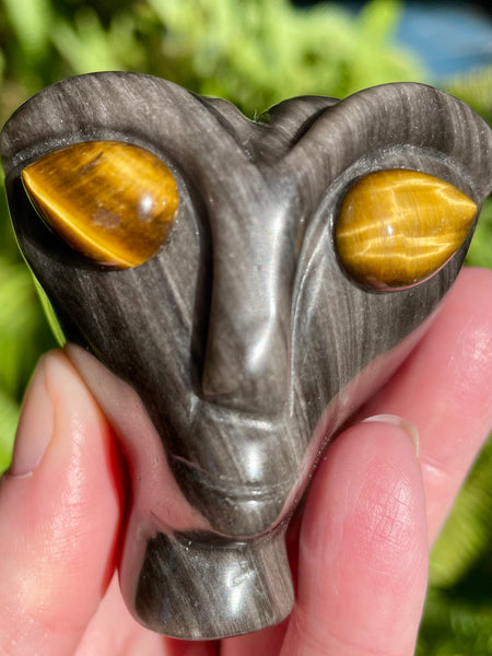 Silver Sheen Obsidian and Tigers Eye Alien - Morganna’s Treasures