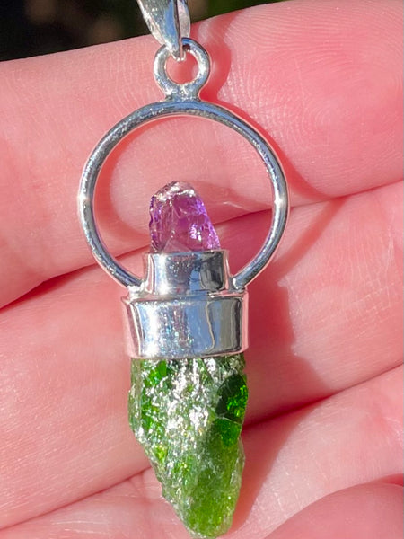 Purple Amethyst and Rough Chrome Diopside Pendant