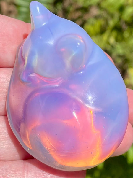 Large Pink Opalite Carved Sleeping Cat - Morganna’s Treasures