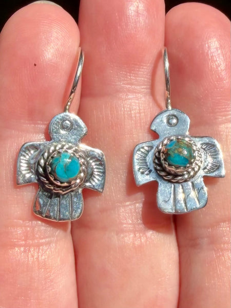 Blue Copper Turquoise Bird Earrings