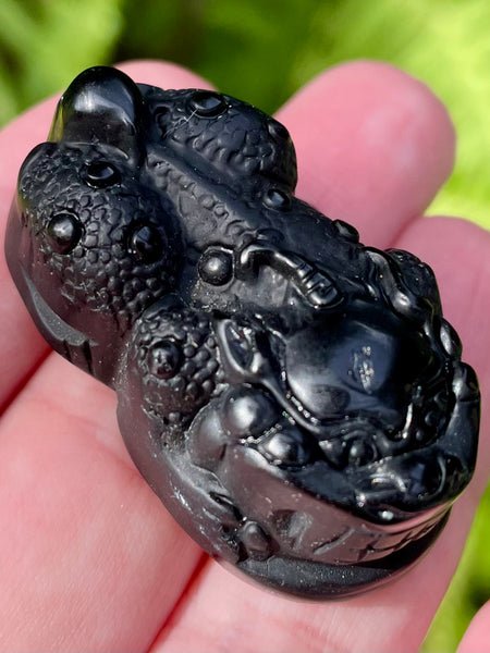 Carved Buddhist Black Obsidian Palm Stone/Pendant - Morganna’s Treasures 