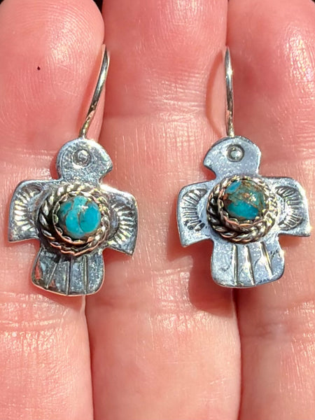 Blue Copper Turquoise Bird Earrings