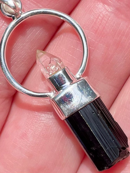 Rough Black Tourmaline and Herkimer Diamond Pendant - Morganna’s Treasures