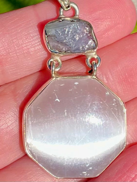 Selenite and Rough Iolite Pendant - Morganna’s Treasures