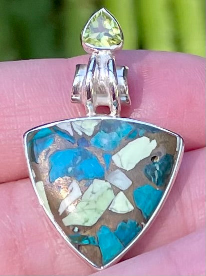 Composite Chrysocolla and Peridot Pendant - Morganna’s Treasures