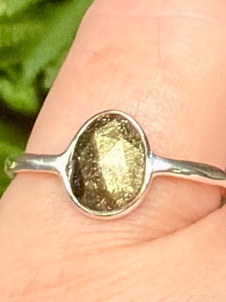 Faceted Gold Sheen Obsidian Ring Size 8