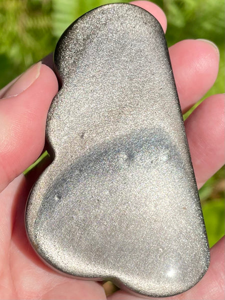 Silver Sheen Obsidian Cloud Palm Stone