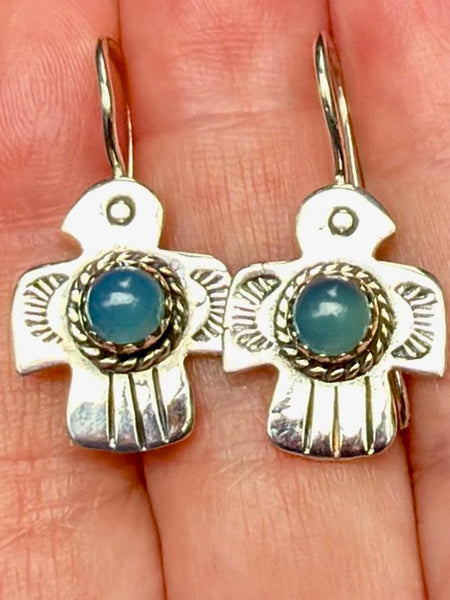 Blue Chalcedony Bird Earrings