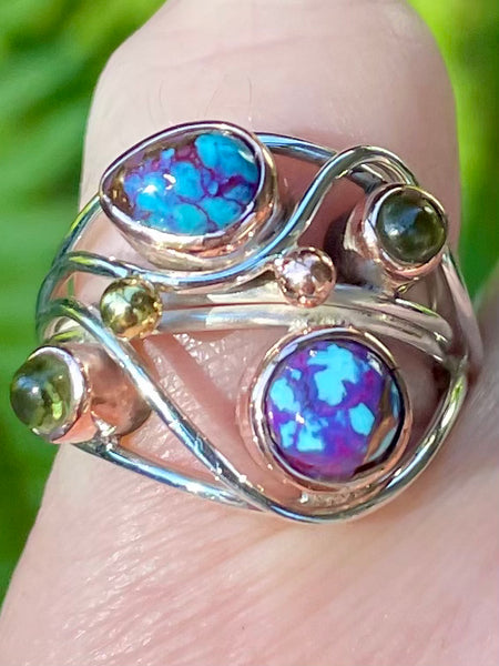 Purple Copper Turquoise and Peridot Ring Size 6 - Morganna’s Treasures 