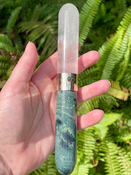 Kambaba Jasper and Clear Quartz Eye of Ra Crystal Massage Wand - Morganna’s Treasures